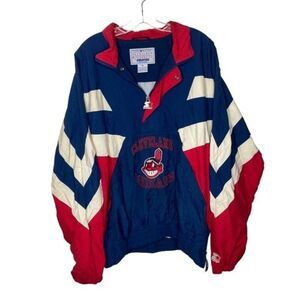 Vintage Cleveland Indians Starter wind breaker navy blue red white chief wahoo